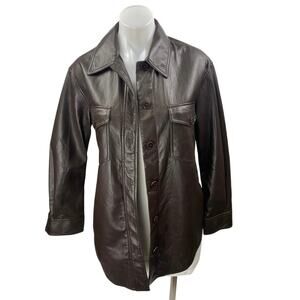 Aritzia Wilfred Women's Brown Faux Vegan Leather Button Long Sleeve Jacket 2XS